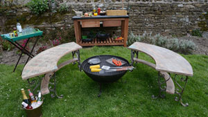 Garden Kitchen & Wilstone Kadai on low, Kadai Benches & Tray Table & Utensils